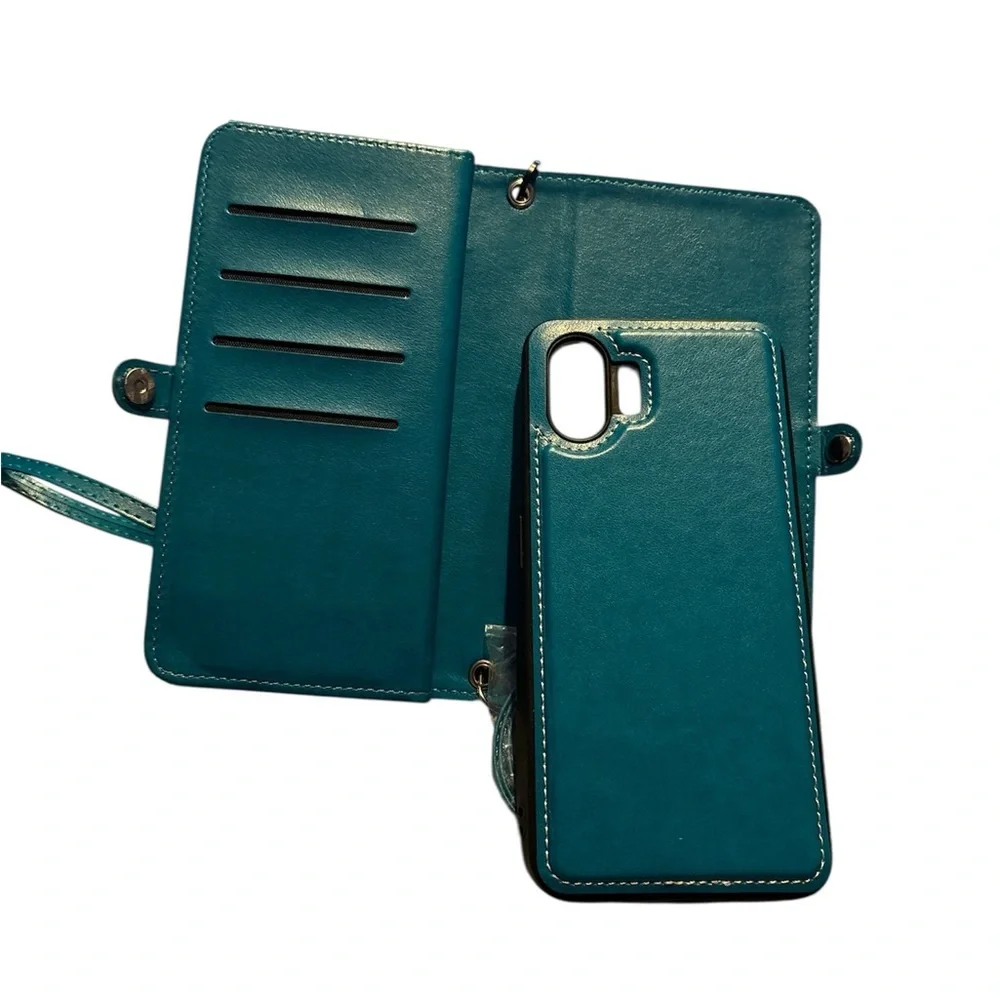 iPhone 16 Pro Max Teal Mandala Wristlet Wallet Shoulder Strap & Phone Case NWOB
